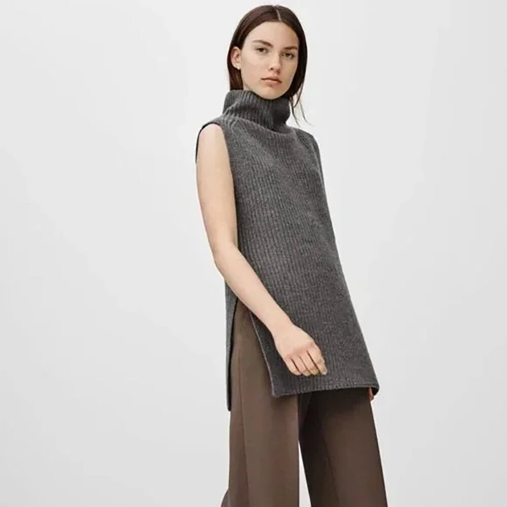 NWT ARITZIA Wilfred Wool Knit Cowl-neck Sleeveless Tunic Sweater, Grey, XXS